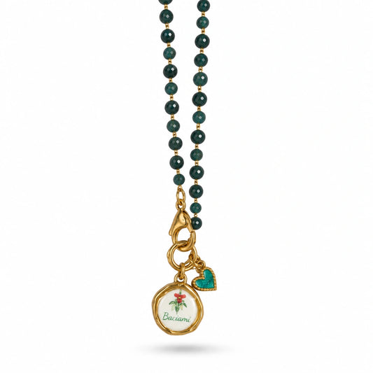 Collana Favola Baciami con Cristalli Verdi Oro