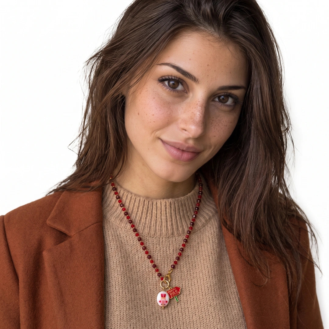 Collana Favola Schiaccianoci con Cristalli Bordeaux e Rossi Oro