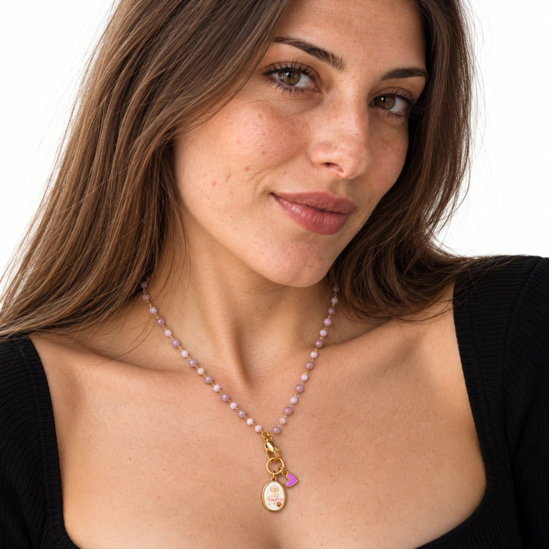 Collana Favola Amore a 4 Zampe con Cristalli Lilla Oro