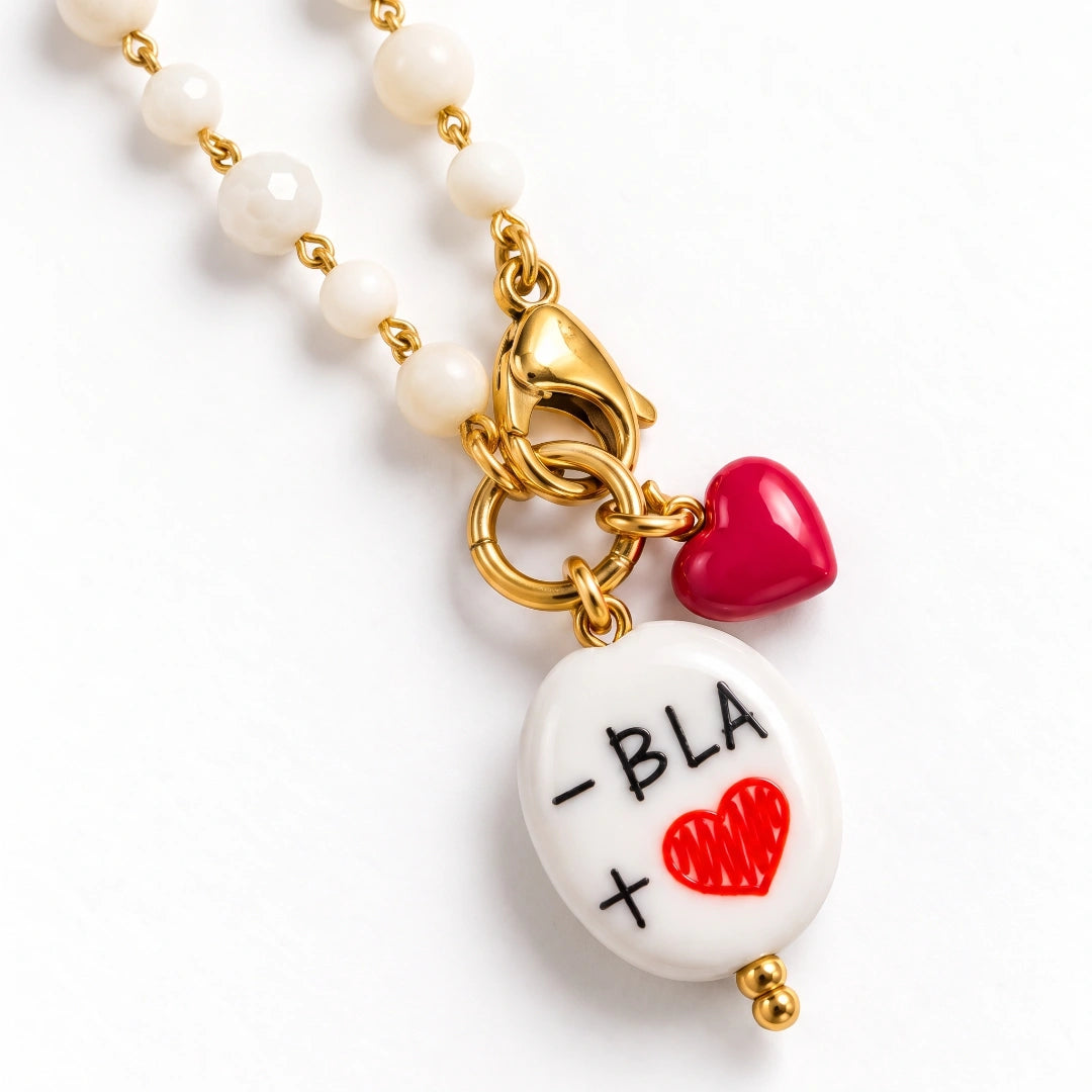 Collana Favola Meno Bla Più Cuore con Cristalli Avorio e Bianchi Oro