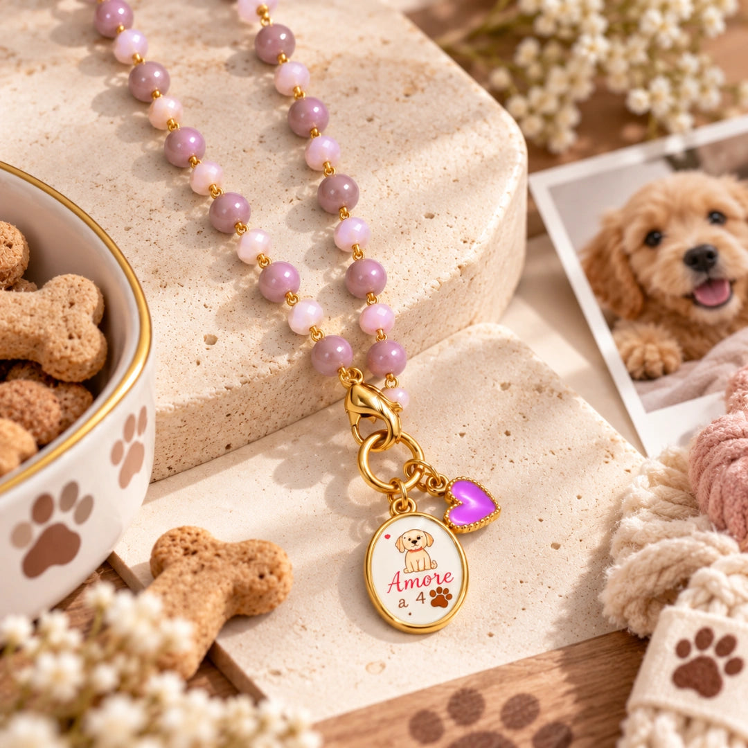 Collana Favola Amore a 4 Zampe con Cristalli Lilla Oro