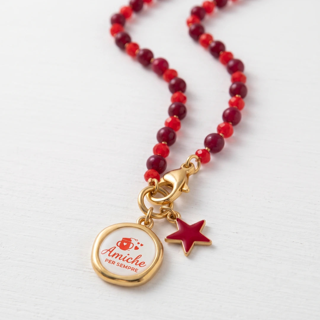 Collana Favola Amiche per Sempre con Cristalli Bordeaux e Rossi Oro