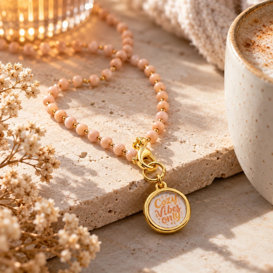 Collana Favola Cozy Vibes Only con Cristalli Pesca e Cipria