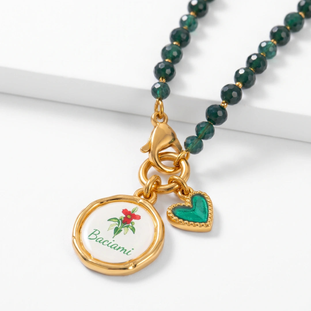 Collana Favola Baciami con Cristalli Verdi Oro