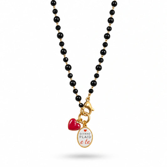 Collana Favola Divano Plaid e Te con Cristalli Neri Oro