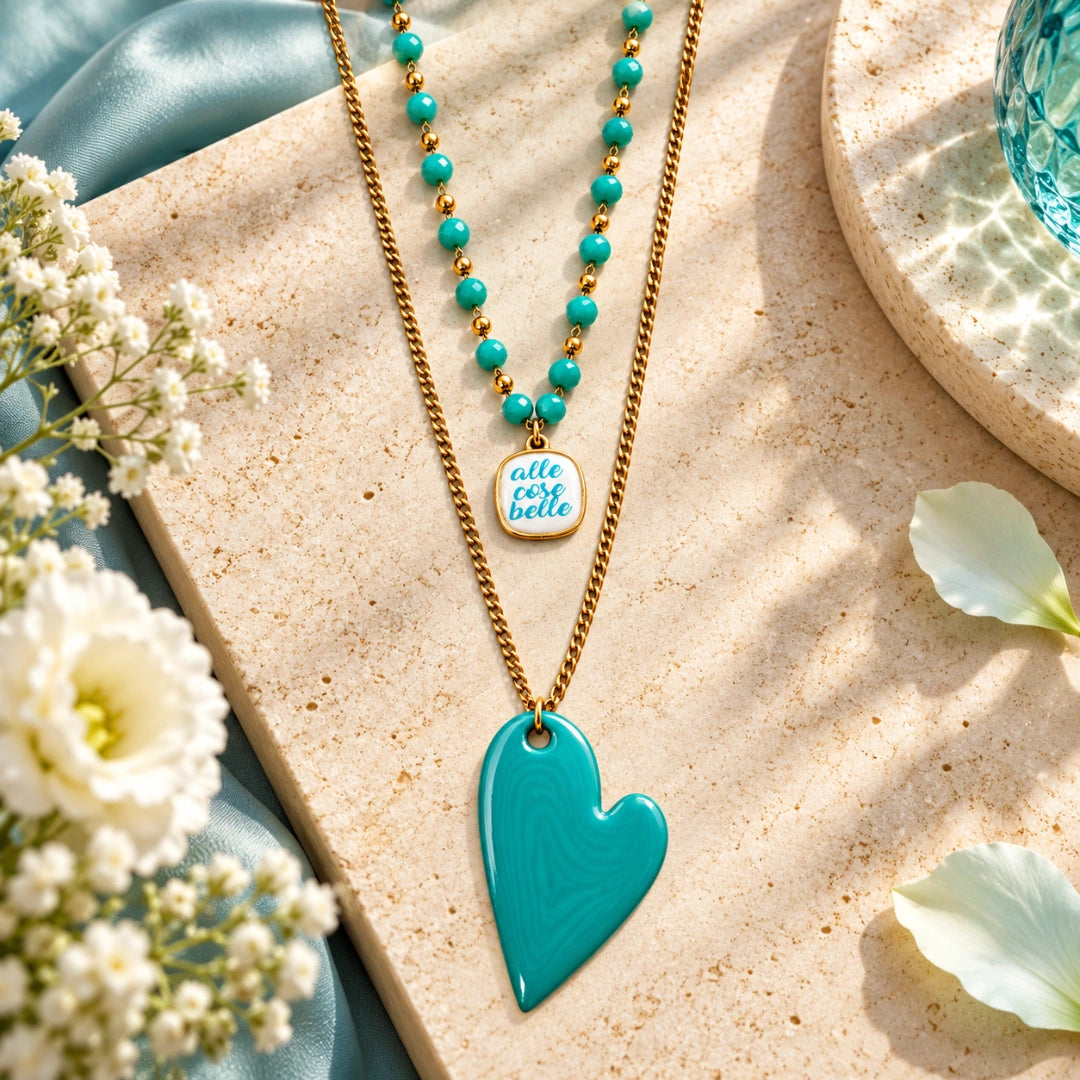 Collana Favola Doppia Cuore Verde Alle Cose Belle Oro