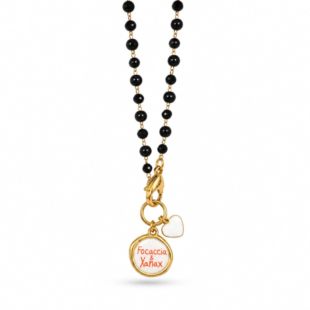 Collana Favola Focaccia e Xanax con Cristalli Neri Oro