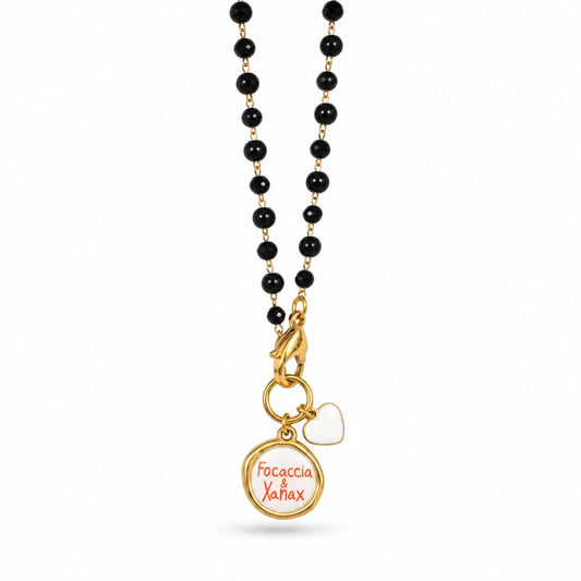 Collana Favola Focaccia e Xanax con Cristalli Neri Oro