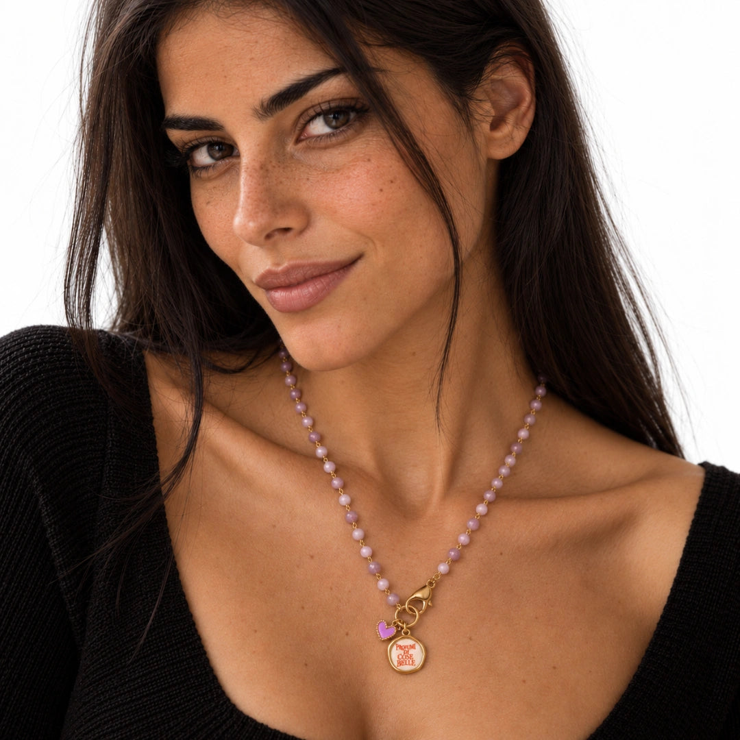 Collana Favola Profumi di Cose Belle con Cristalli Malva e Rosa Oro