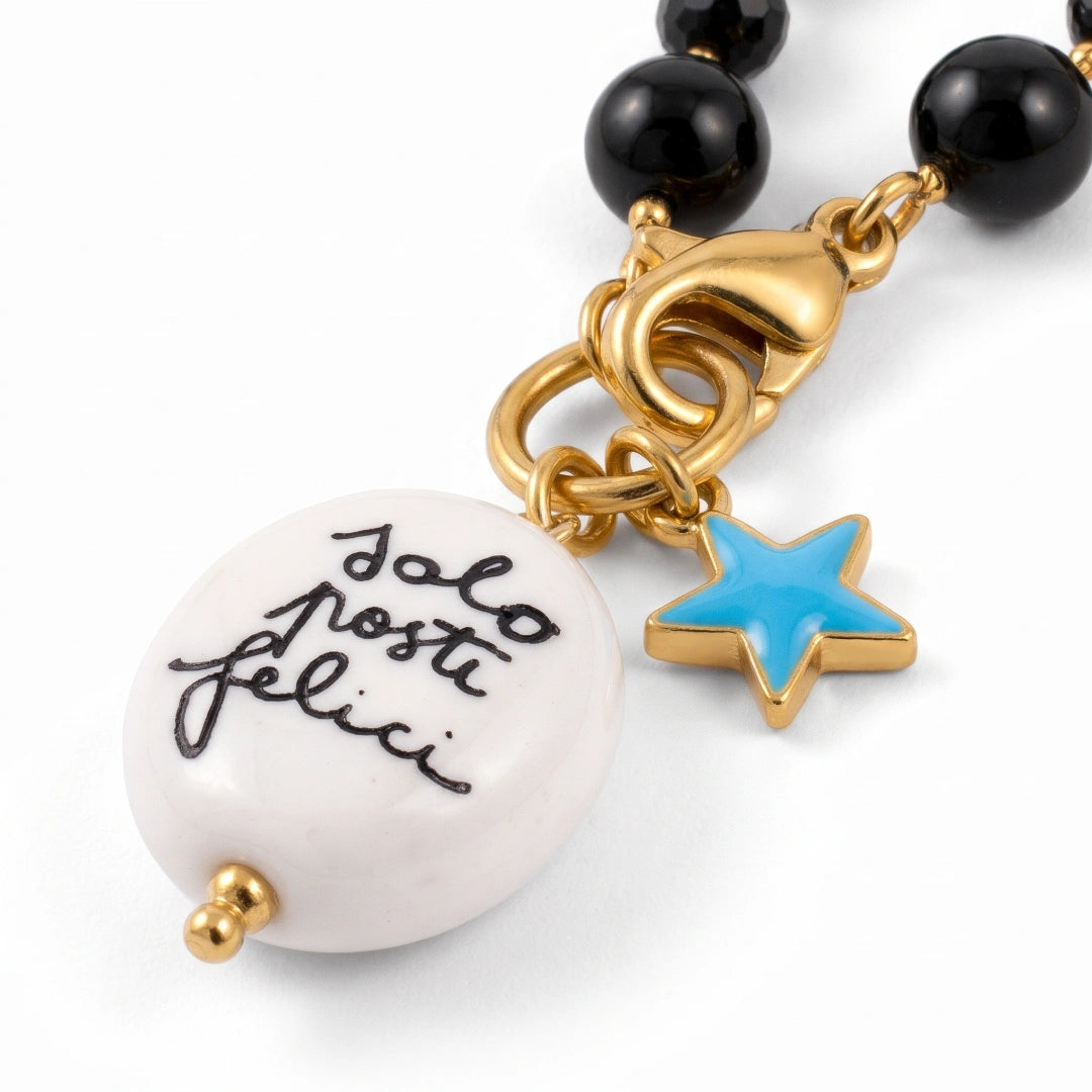 Collana Favola Solo Posti Felici con Cristalli Neri Oro