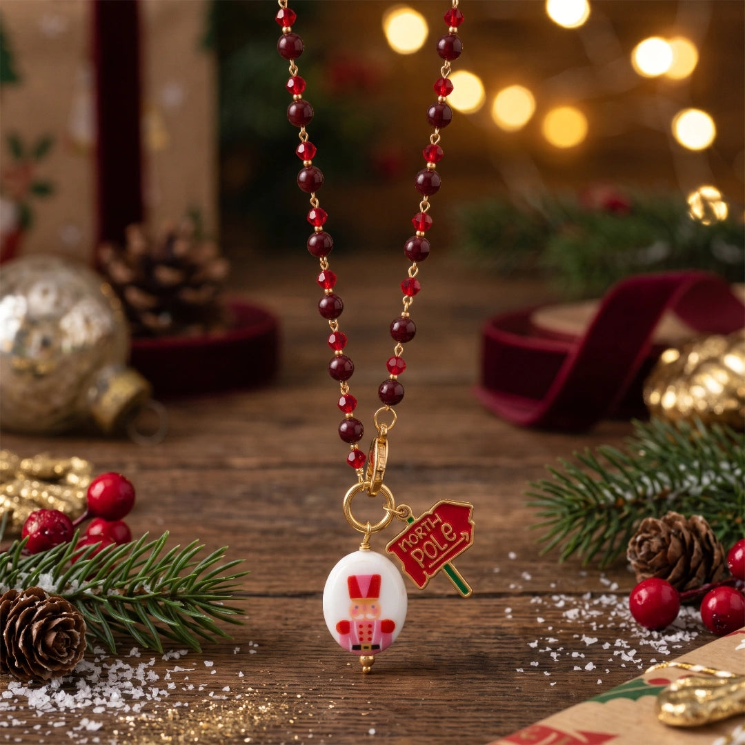 Collana Favola Schiaccianoci con Cristalli Bordeaux e Rossi Oro