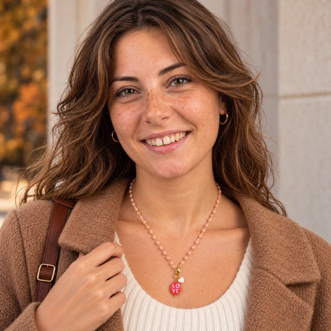 Collana Favola LOVE con Cristalli Rosa Pesca Oro