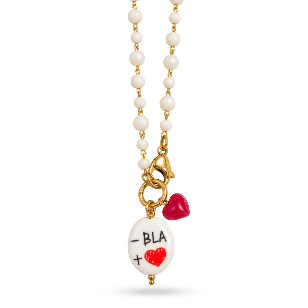 Collana Favola Meno Bla Più Cuore con Cristalli Avorio e Bianchi Oro