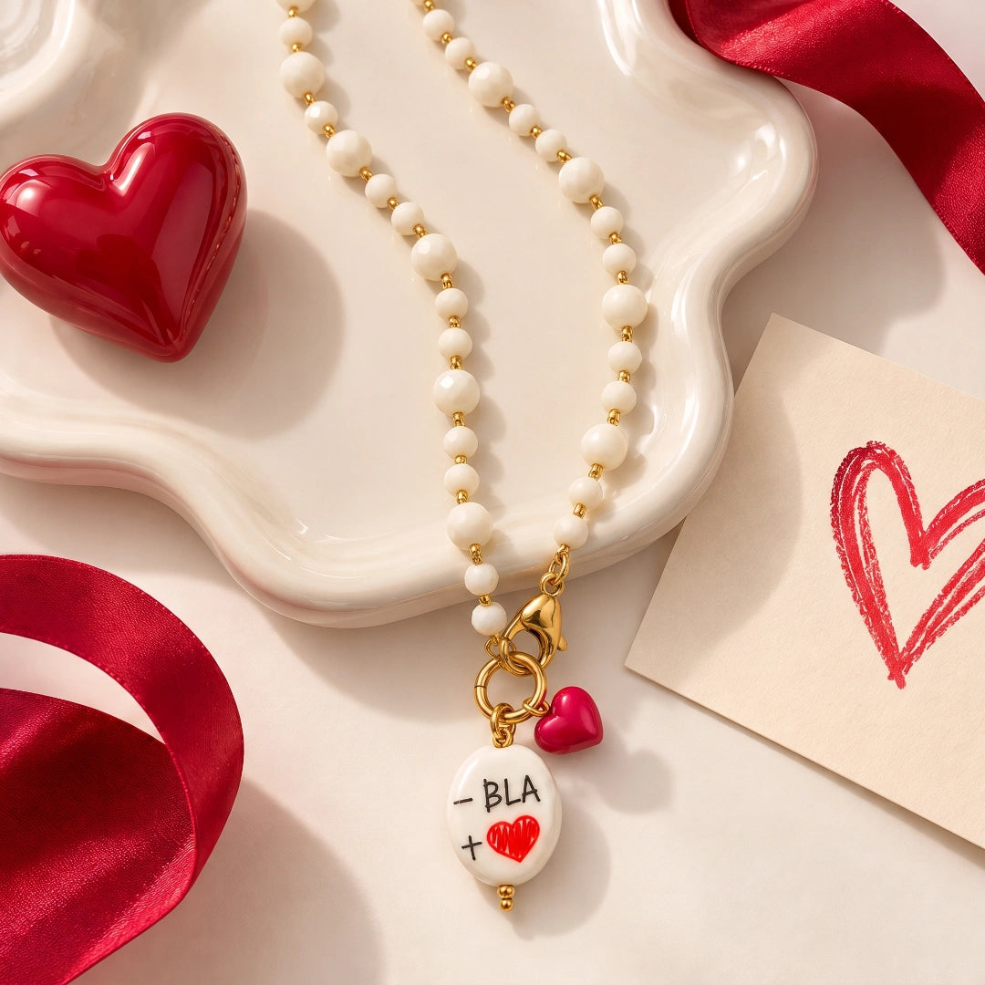 Collana Favola Meno Bla Più Cuore con Cristalli Avorio e Bianchi Oro