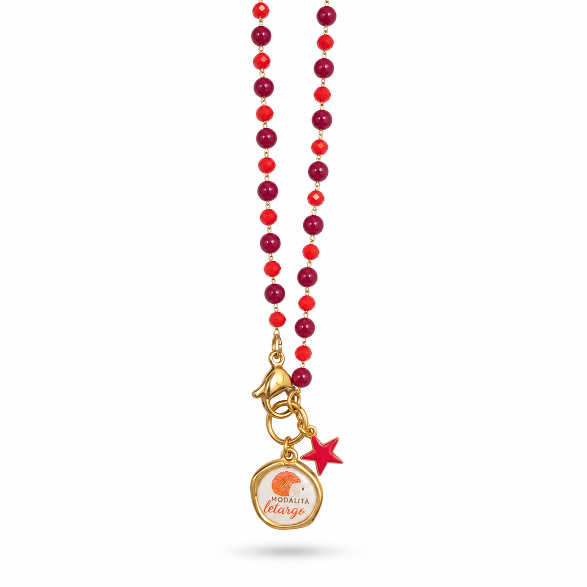 Collana Favola Modalità Letargo con Cristalli Bordeaux e Rossi Oro