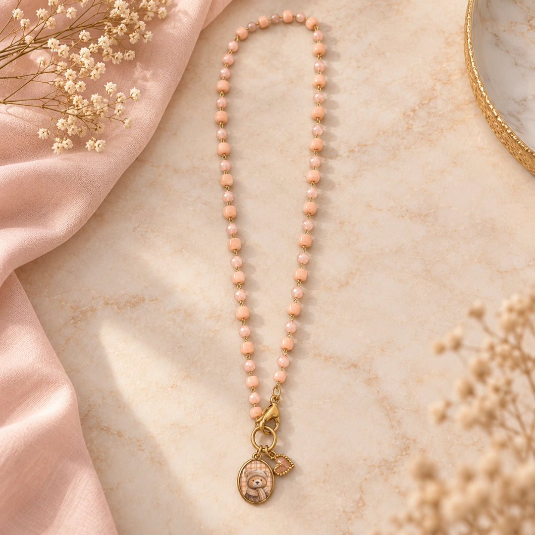 Collana Favola Orsetto Rosa con Cristalli