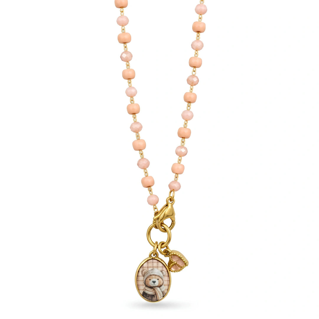 Collana Favola Orsetto Rosa con Cristalli