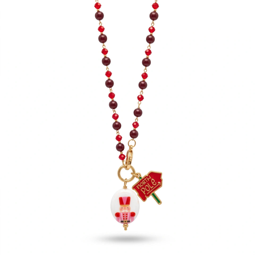 Collana Favola Schiaccianoci con Cristalli Bordeaux e Rossi Oro