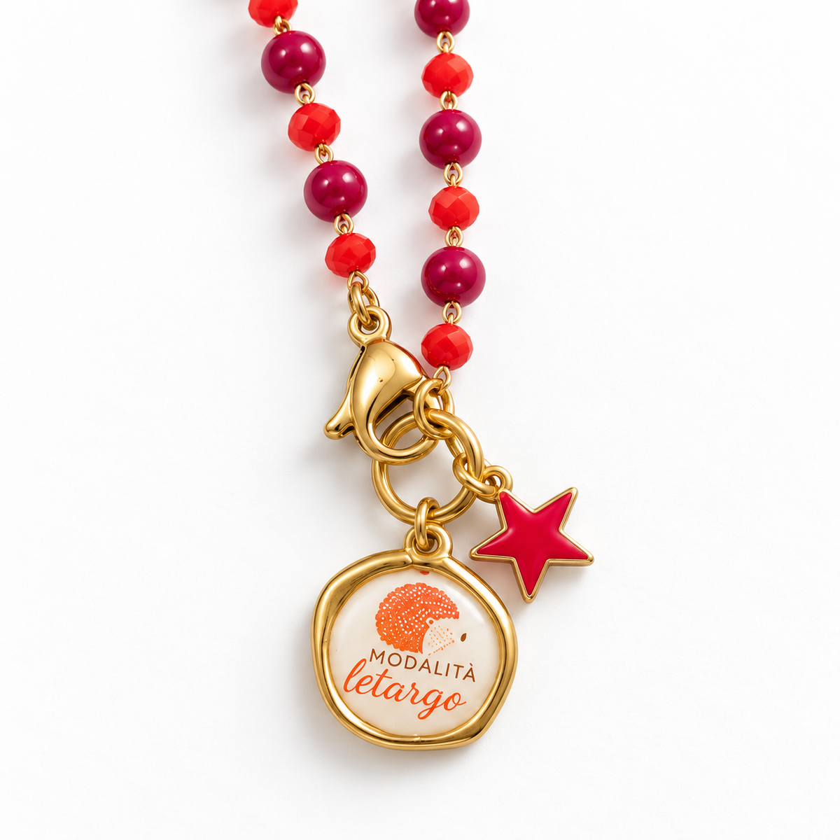 Collana Favola Modalità Letargo con Cristalli Bordeaux e Rossi Oro