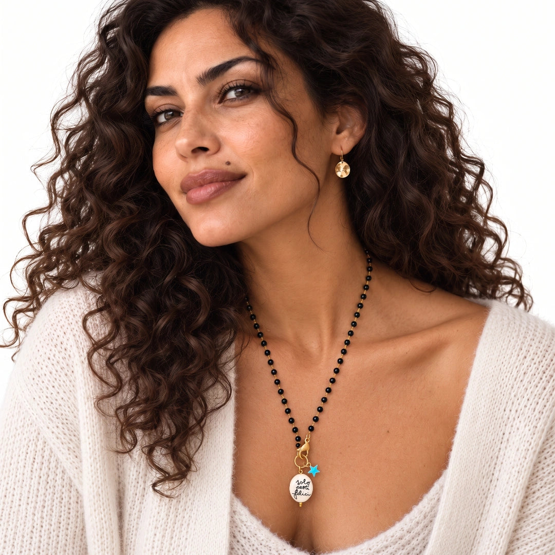 Collana Favola Solo Posti Felici con Cristalli Neri Oro