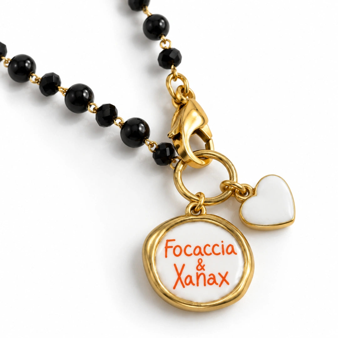 Collana Favola Focaccia e Xanax con Cristalli Neri Oro