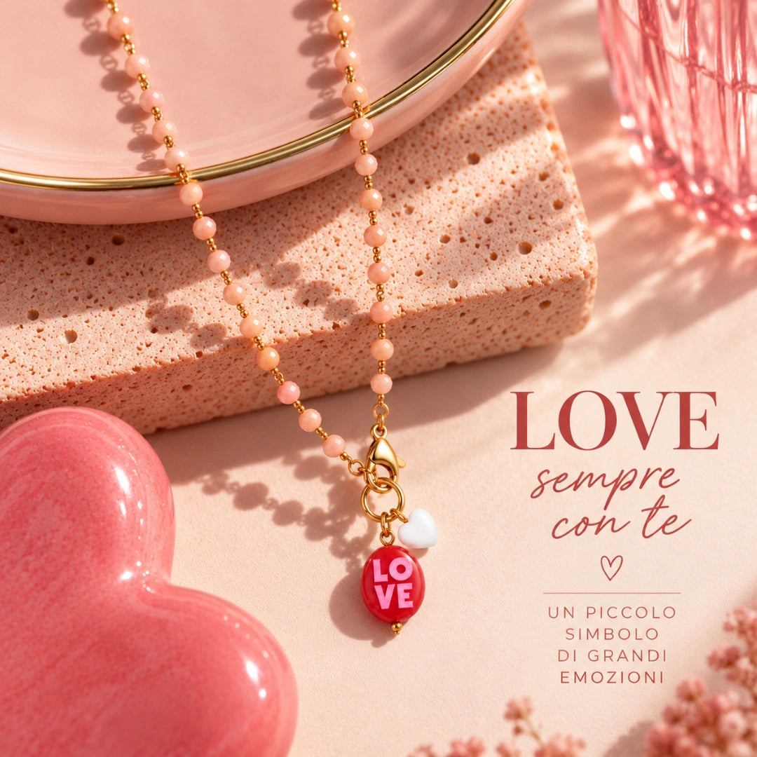 Collana Favola LOVE con Cristalli Rosa Pesca Oro