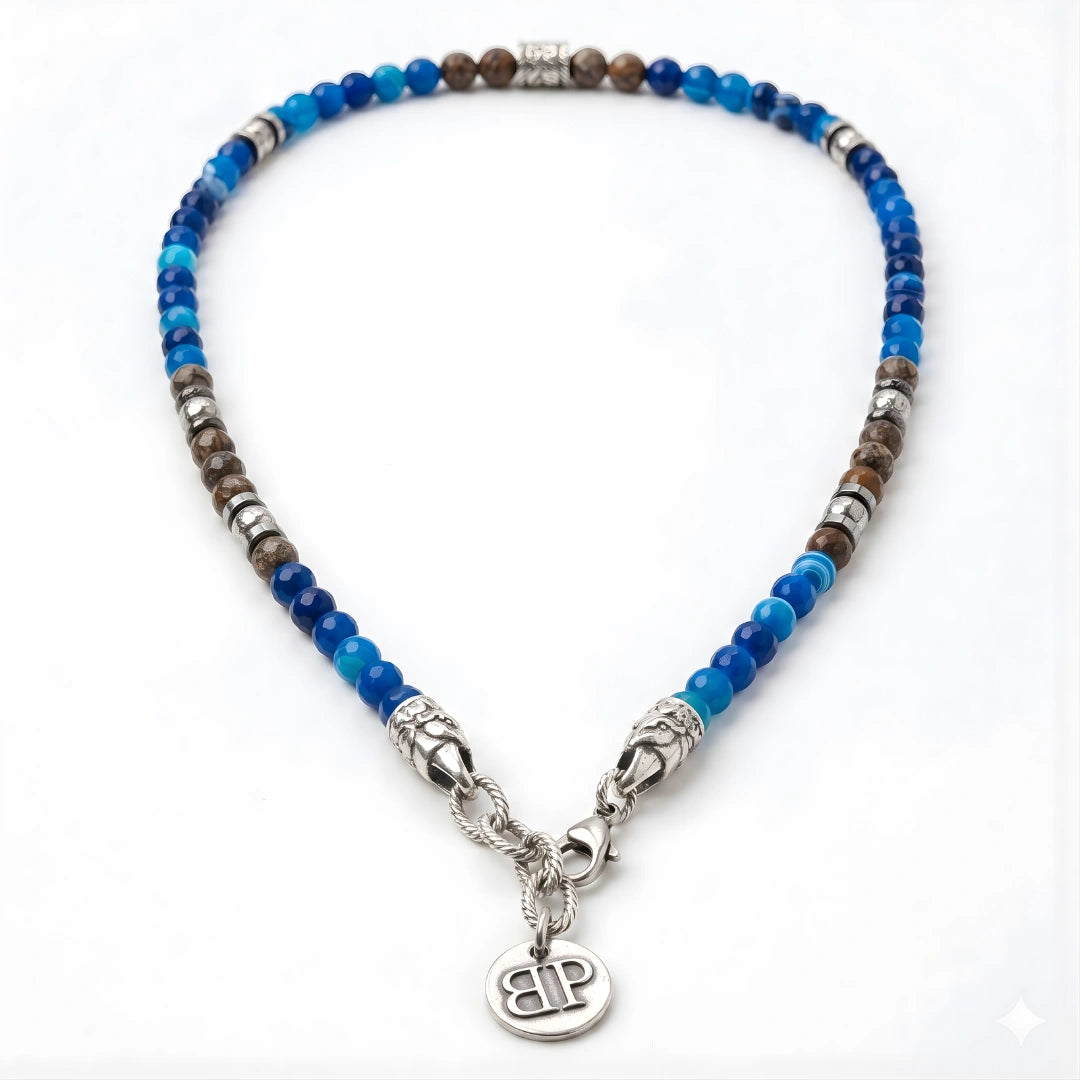 Collana Ocean Miami 02 in Agata Blu, Ossidiana Marrone