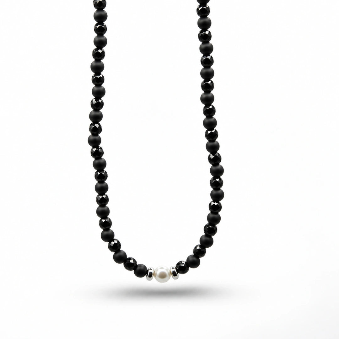 Rococò Noir Elegance – Collana Artigianale con Onice e Perla