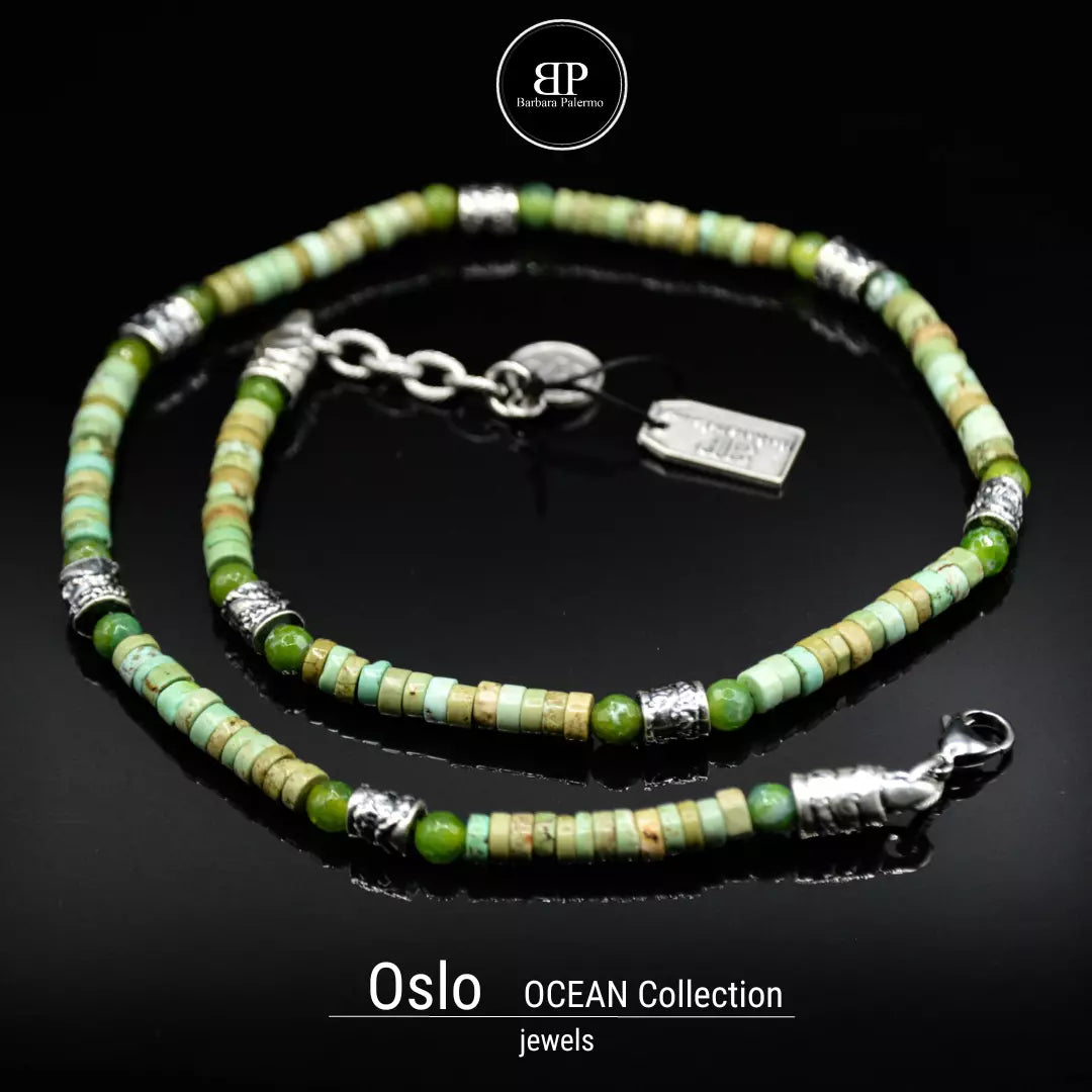 Halskette aus grünem Oslo-Achat und moosigem Howlith: Unvergleichliche Eleganz und Energie