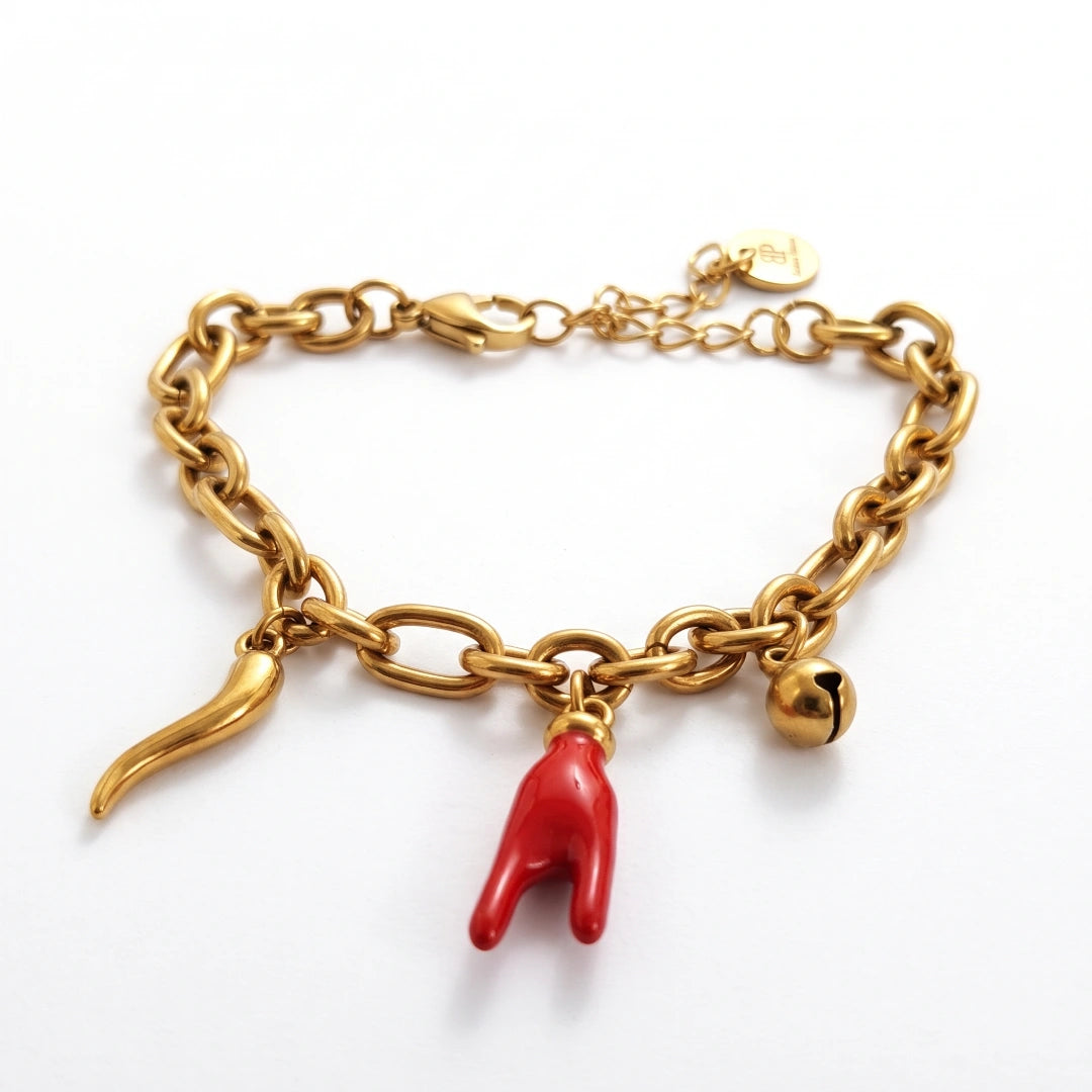 Bracciale Luma Portafortuna con Mano, Cornetto e Campanellino