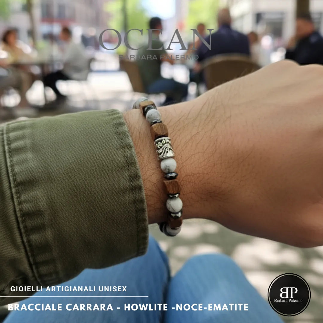 Bracciale Ocean Carrara – Howlite, Noce ed Ematite