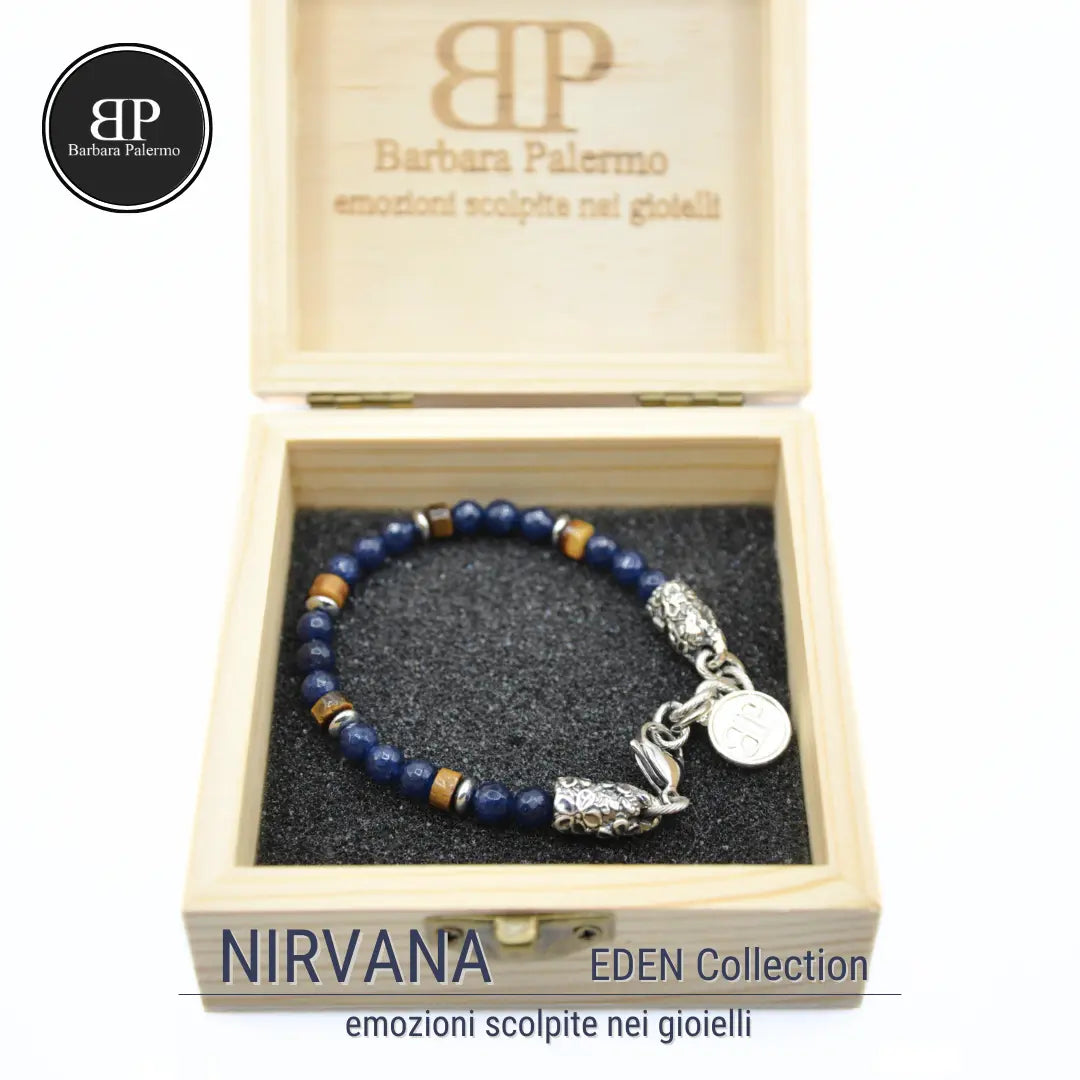 Bracciale Nirvana: Giada blu e rondelle occhio di tigre