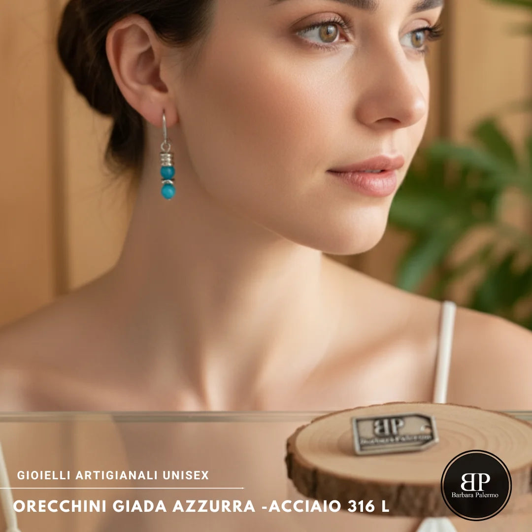 Orecchini Donna in Giada Azzurra Sfaccettata e Acciaio 316L