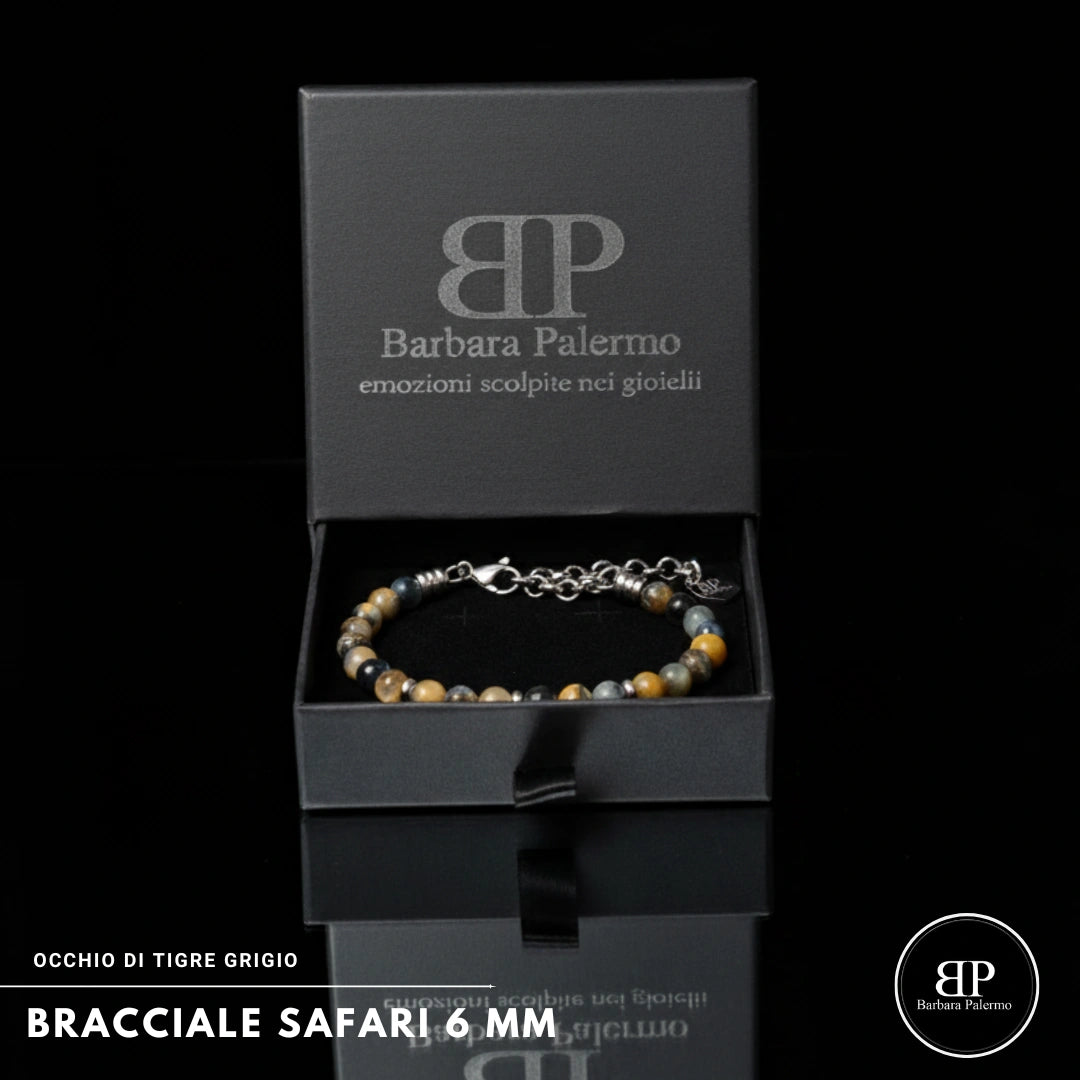 Bracciale Safari – Occhio di Tigre Grigio 6 mm