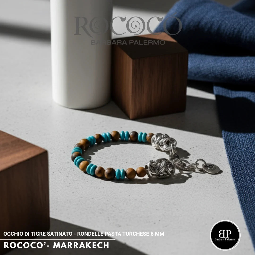 Rococò Marrakech Armband – Satiniertes Tigerauge und Türkispaste
