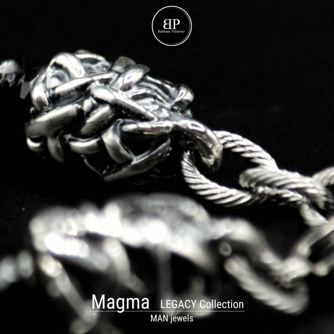 MAGMA und Silber Herrenarmband aus Lavasteinen