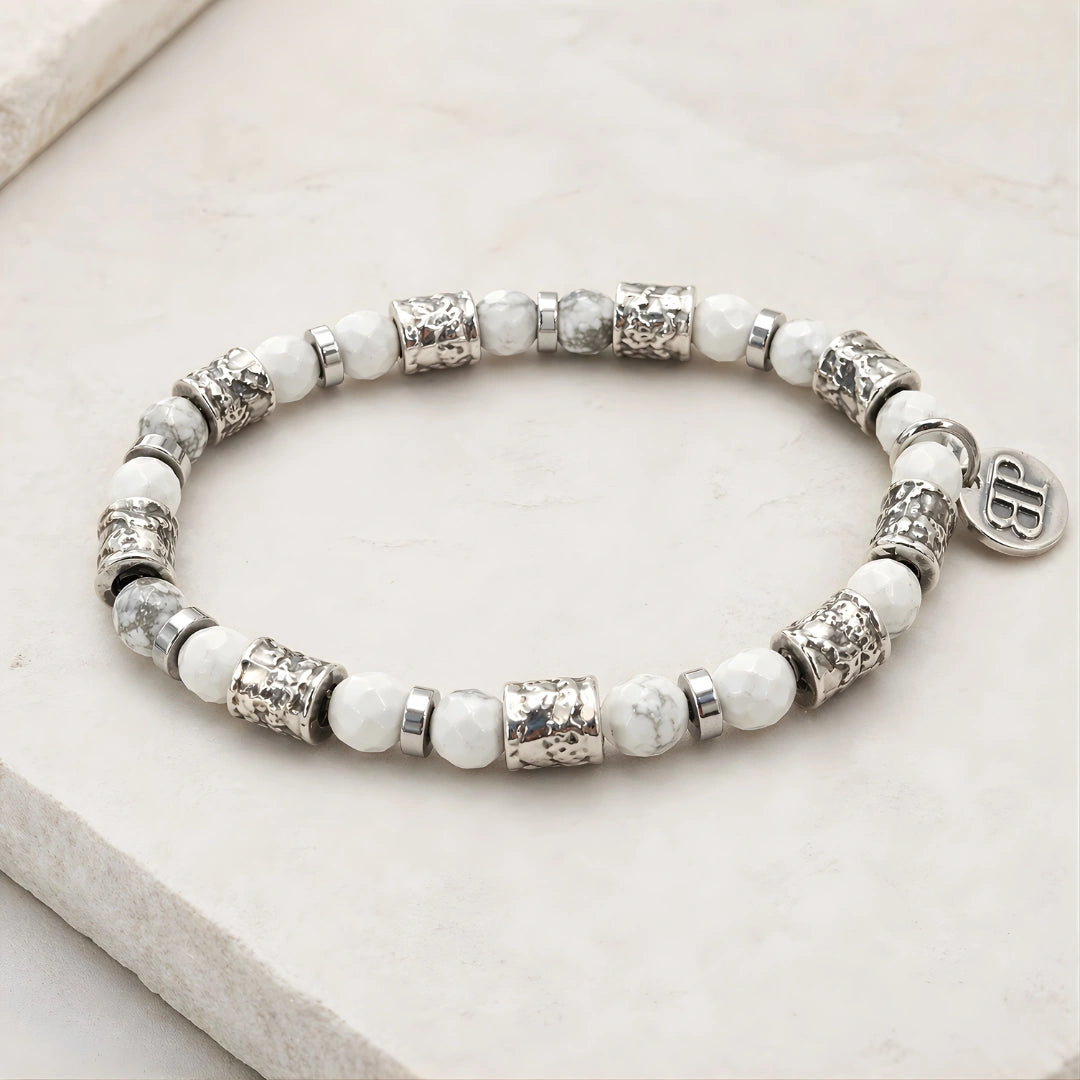 Bracciale Ocean Matera Howlite Sfaccettata Sculture Placcate Argento