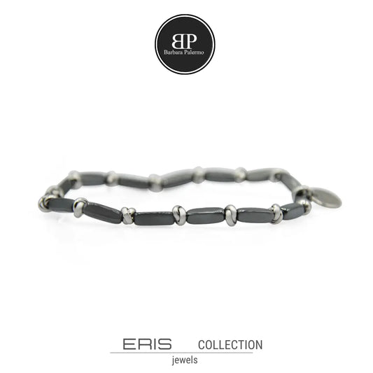 Bracciale Eris con Ematite Antracite e Nodini in Acciaio 4 mm