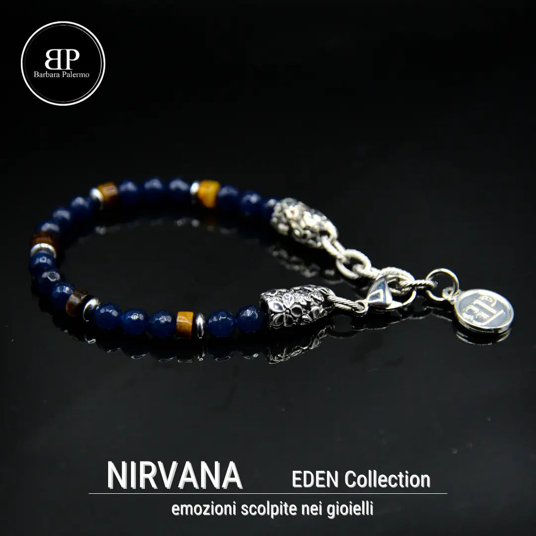 Bracciale Nirvana: Giada blu e rondelle occhio di tigre