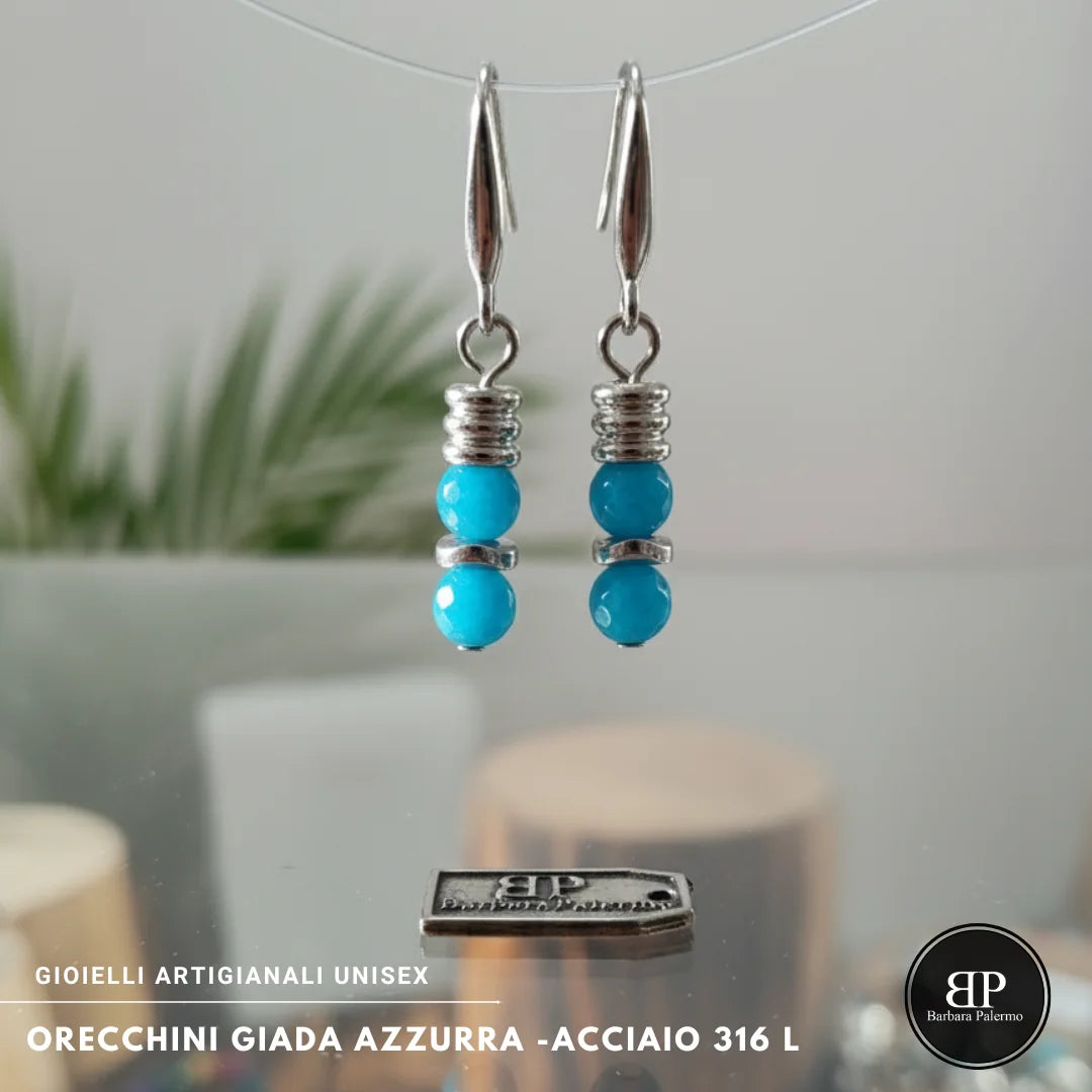 Orecchini Donna in Giada Azzurra Sfaccettata e Acciaio 316L
