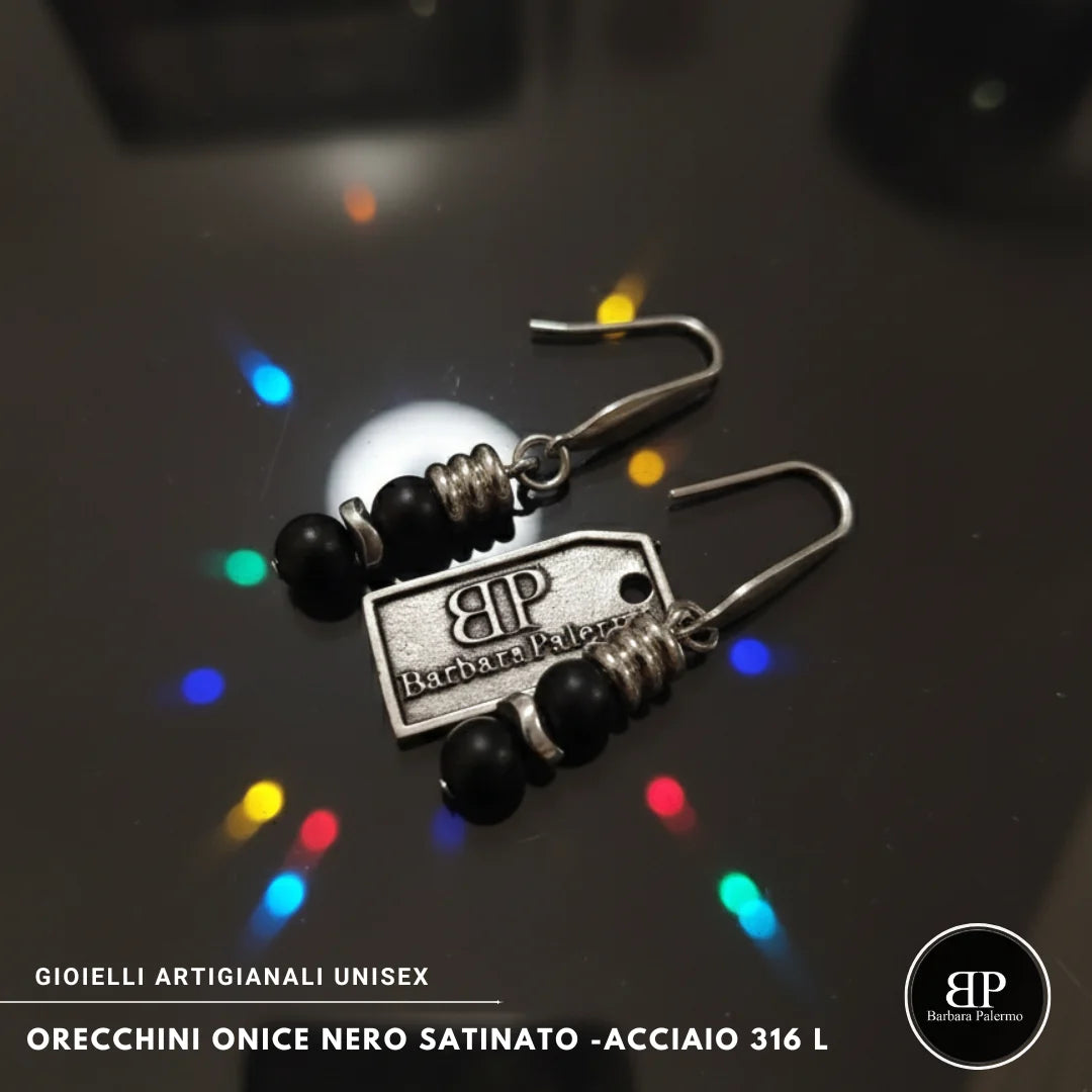 Orecchini in Onice Nero Satinato e Acciaio 316L