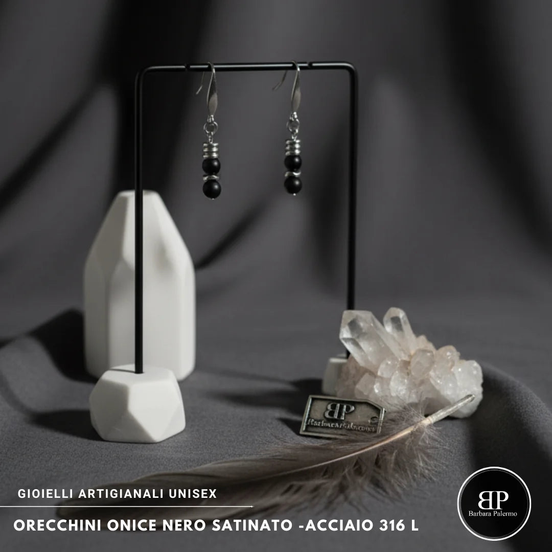 Orecchini in Onice Nero Satinato e Acciaio 316L