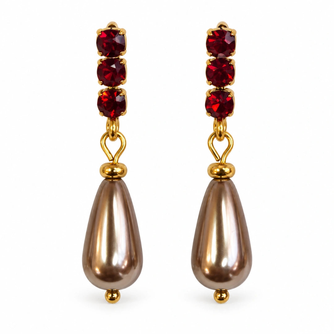 Orecchini NÉA Goccia Bronzo Perlato con Zirconia Rubino Oro
