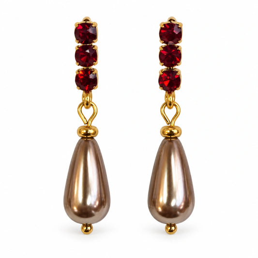 Orecchini NÉA Goccia Bronzo Perlato con Zirconia Rubino Oro