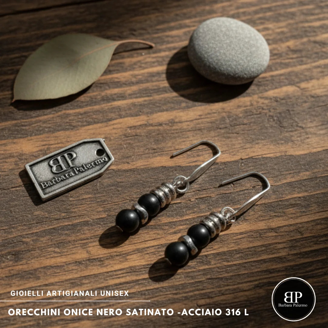 Orecchini in Onice Nero Satinato e Acciaio 316L