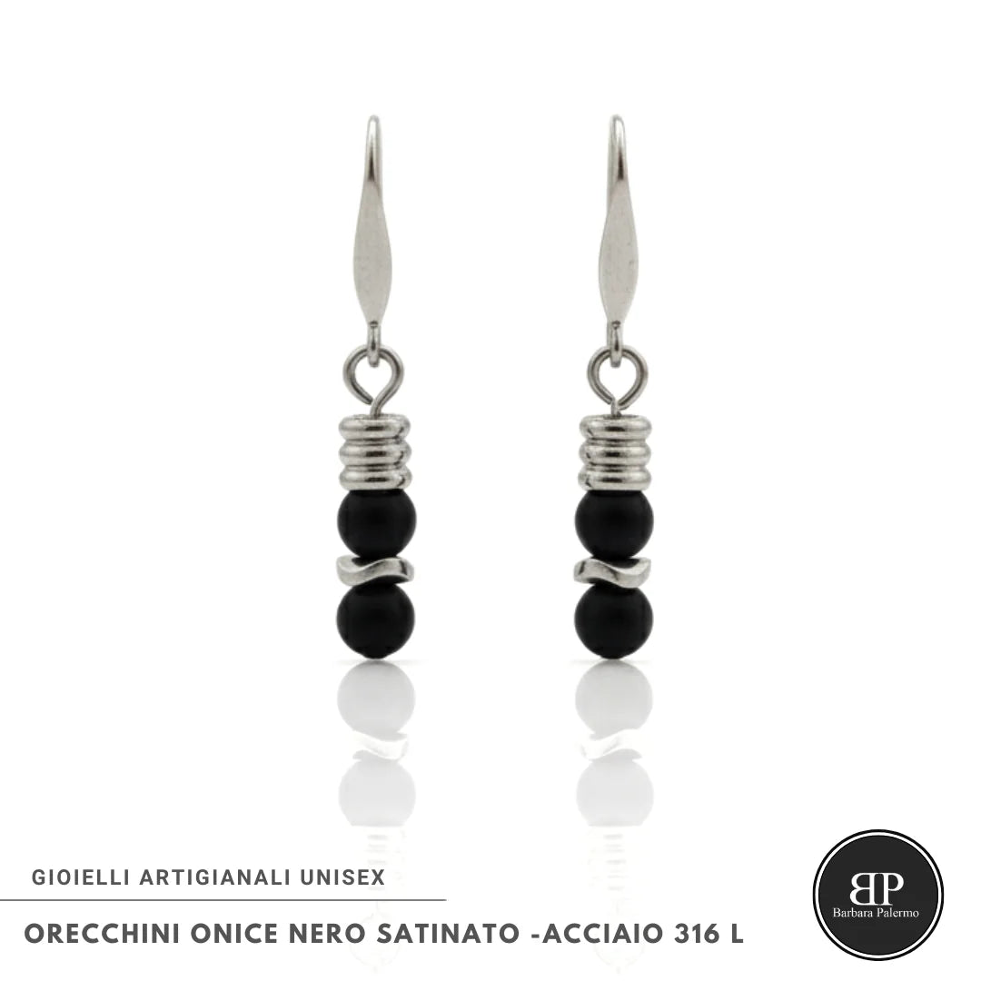 Orecchini in Onice Nero Satinato e Acciaio 316L