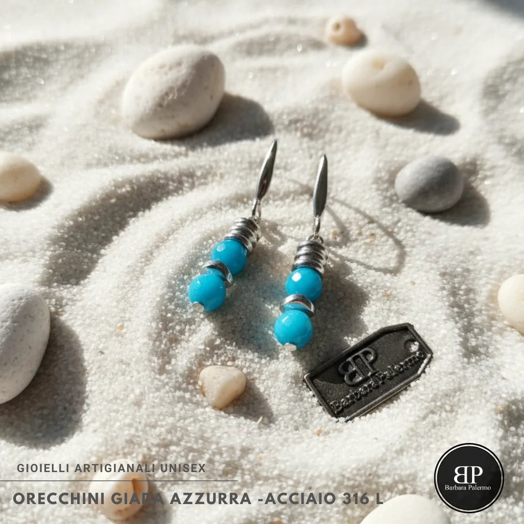 Orecchini Donna in Giada Azzurra Sfaccettata e Acciaio 316L