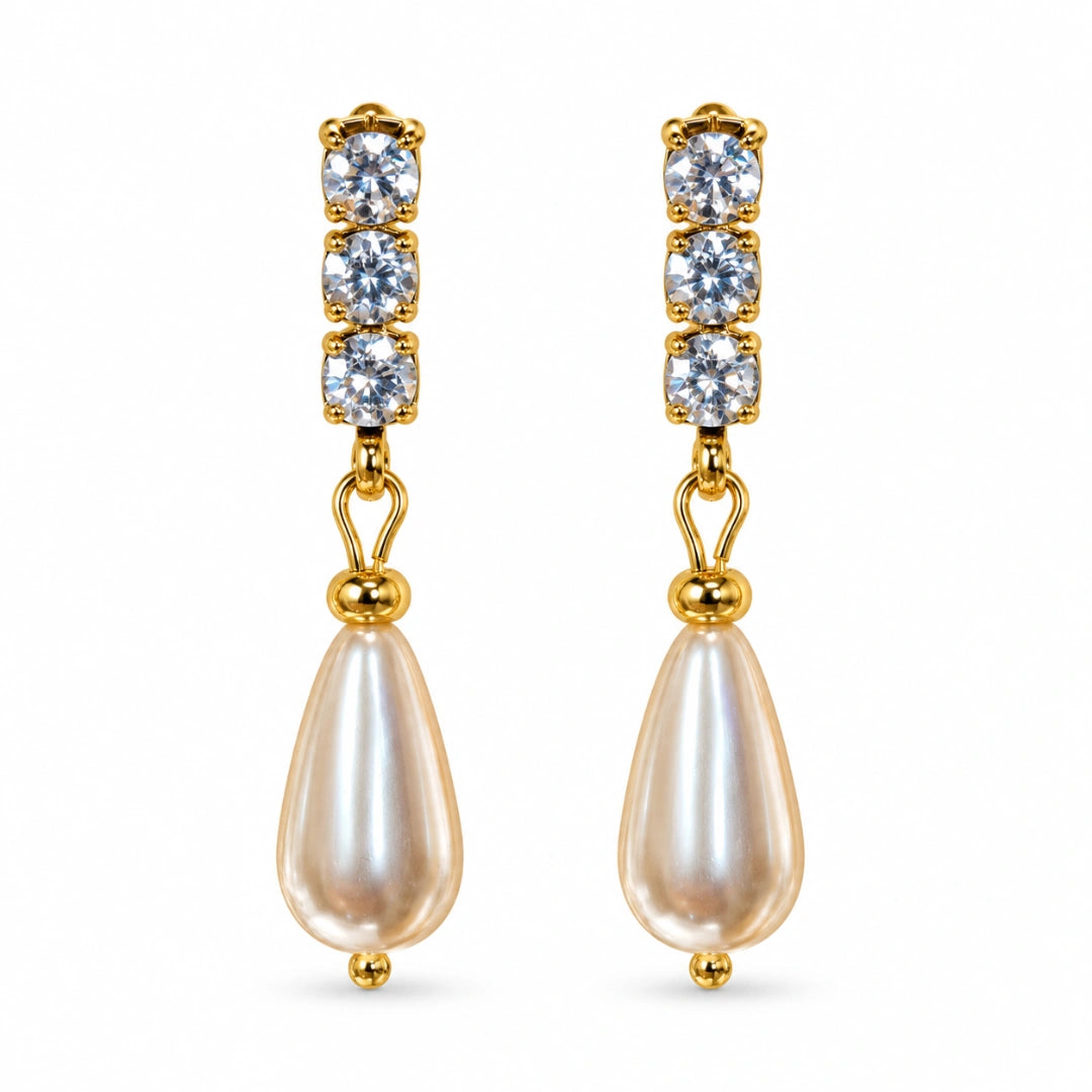 Orecchini NÉA Goccia Avorio Perlato con Zirconia Ghiaccio Oro PVD