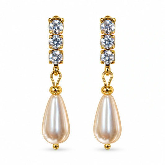 Orecchini NÉA Goccia Avorio Perlato con Zirconia Ghiaccio Oro PVD