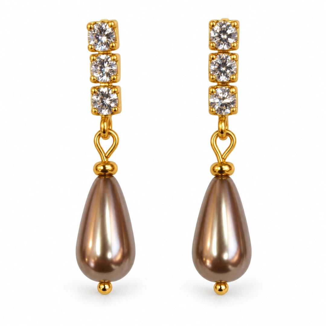 Orecchini NÉA Goccia Bronzo Perlato con Zirconia Ghiaccio Oro